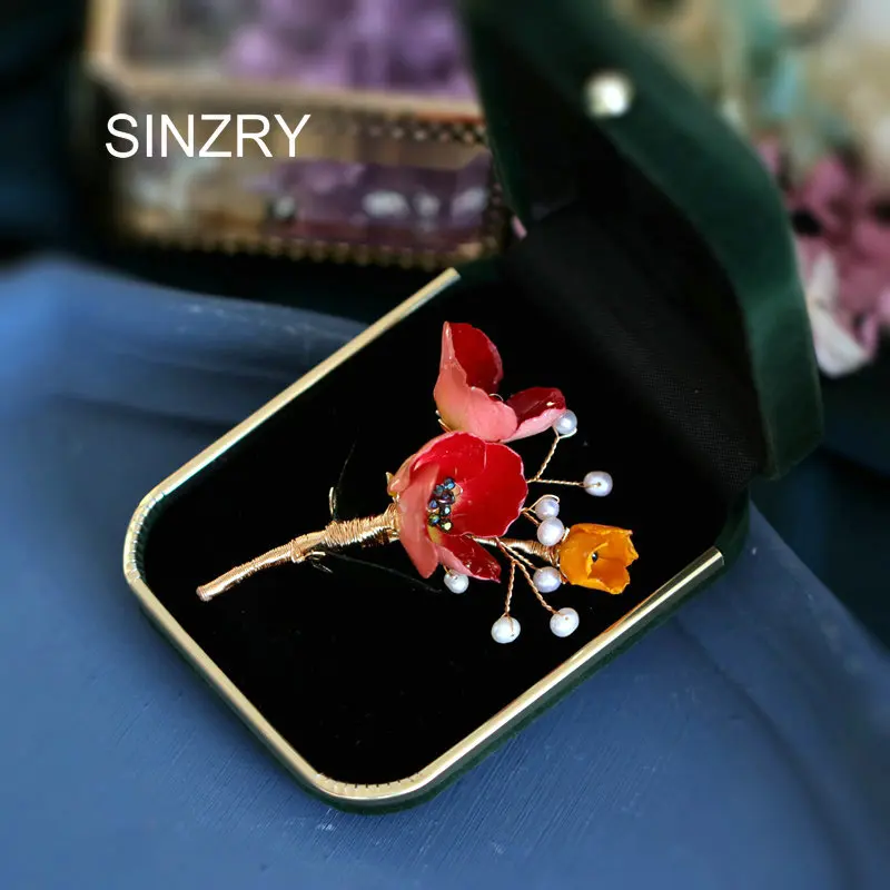 SINZRY creative preserved rose flower natural pearl sweater brooches lady fashion suit jewelry accessory | Украшения и аксессуары