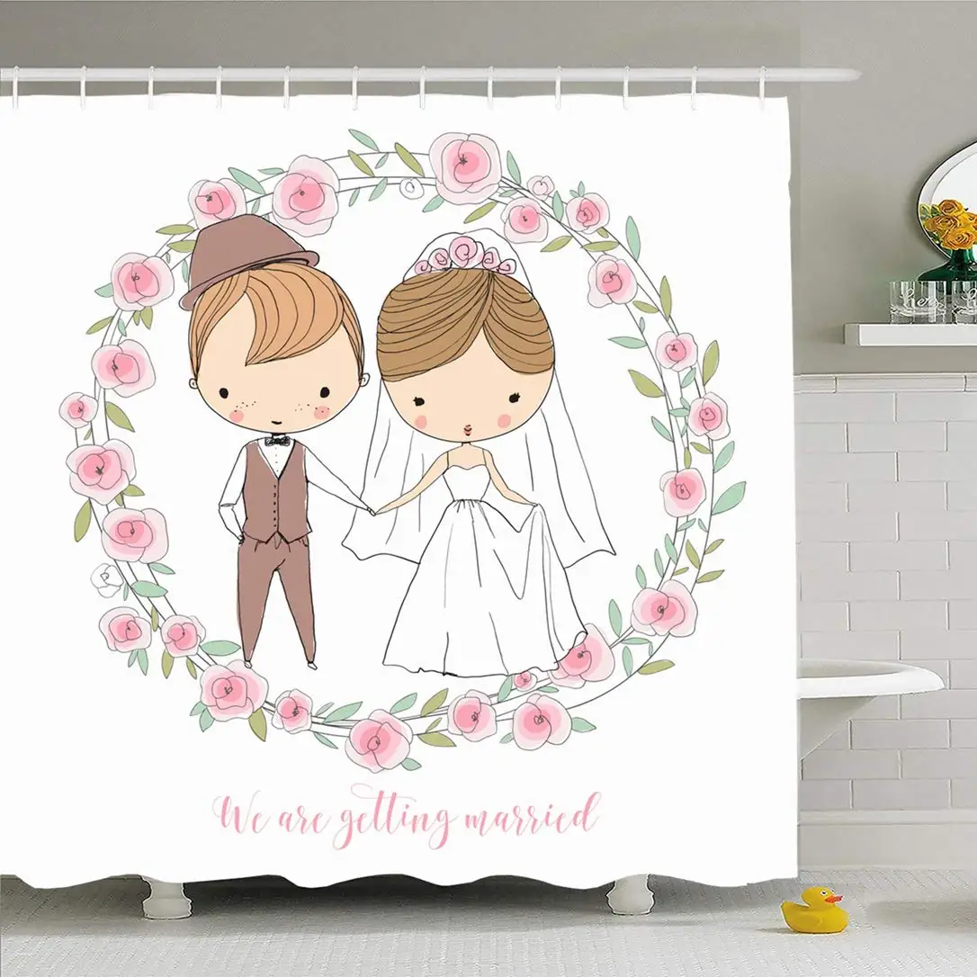 Shower Curtain Set with Hooks 60x72 Wedding Ceremony Sketch Bridal Bride Wed Groom Character Romantic People Beauty Fashion
Shower Curtain Set with Hooks 60x72 Wedding Ceremony Sketch Bridal Bride Wed Groom Character Romantic People Beauty Fashion