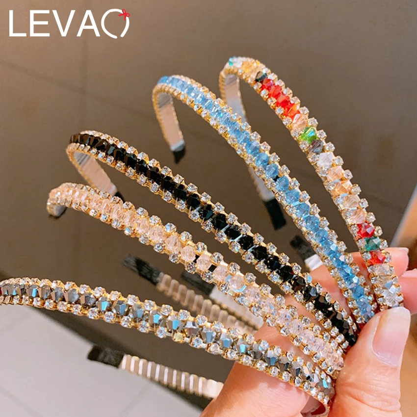 

LEVAO Crystal Beaded Headband Head on Women Hairbands Handmade Shiny Rhinestone Hair Hoop Bands Bezel Girls Hair Ornament