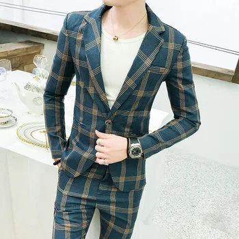 Two Pieces Men's Suits Prom Blazers Formal Plaid Suits With Pants British Slim Fit Business Casual Wedding Groom Male Tuxedos
Two Pieces Men's Suits Prom Blazers Formal Plaid Suits With Pants British Slim Fit Business Casual Wedding Groom Male Tuxedos