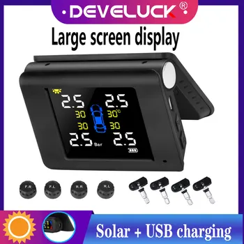 TPMS Tire Pressure Alarm Monitoring System LED color Large screen USB and Solar Power Charge 4 Built-in or External Sensor LCD
TPMS Tire Pressure Alarm Monitoring System LED color Large screen USB and Solar Power Charge 4 Built-in or External Sensor LCD
