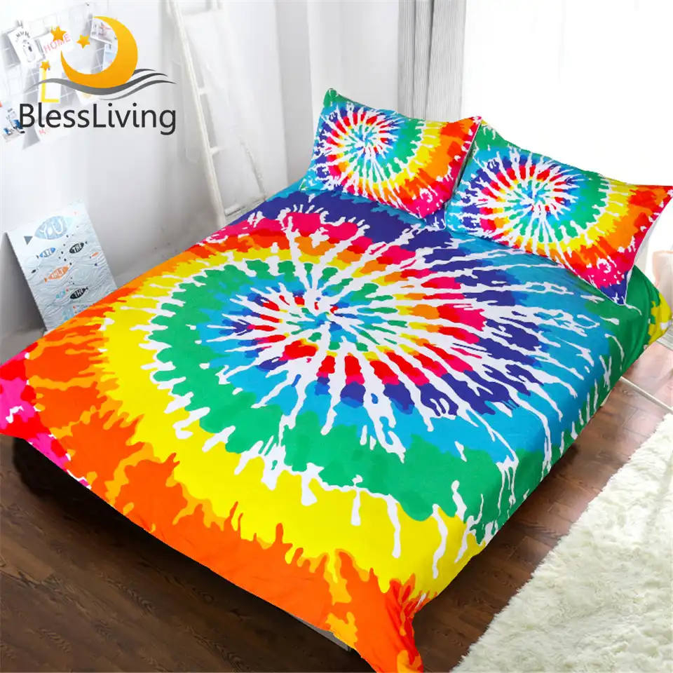 Blessliving Rainbow Tie Dye Bedding Set Colorful Duvet Cover Queen