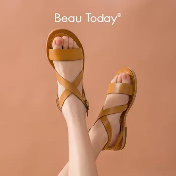 BeauToday Gladiator Sandals Women Calfskin Genuine Leather Cross-Tied Brownish Yellow Summer Beach Ladies Flat Shoes 3207026 
BeauToday Gladiator Sandals Women Calfskin Genuine Leather Cross-Tied Brownish Yellow Summer Beach Ladies Flat Shoes 3207026