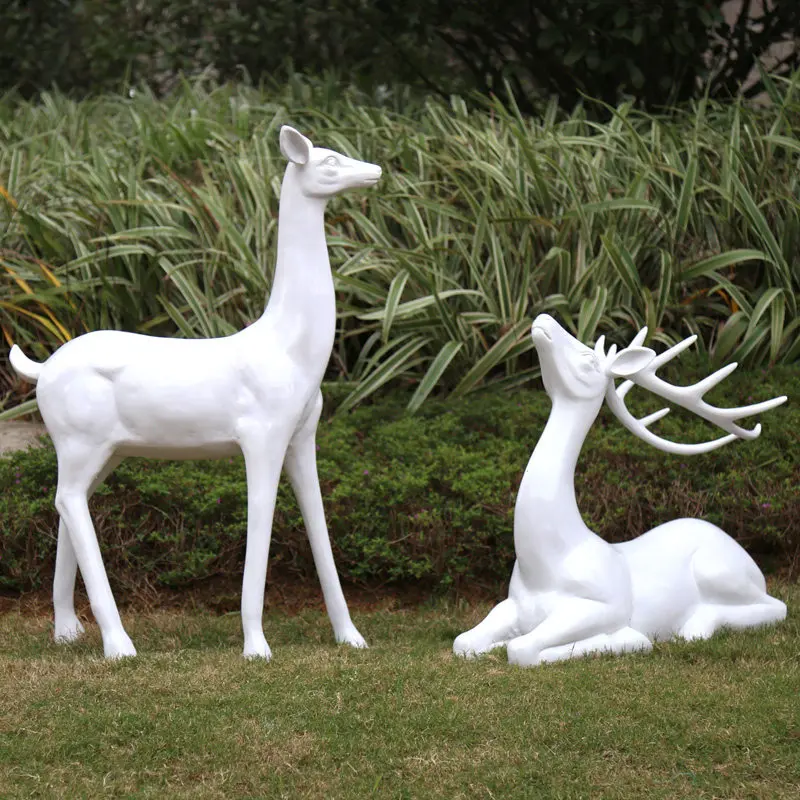 

Outdoor Home Simulation Plum Blossom Elk White Deer FRP Sculpture Ornaments Layout Courtyard Garden Figurines Decoration Crafts