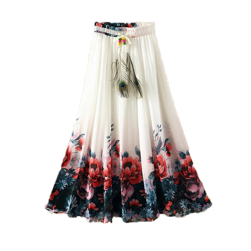 Женская шифоновая длинная юбка в стиле Харадзюку винтажная Однотонная макси