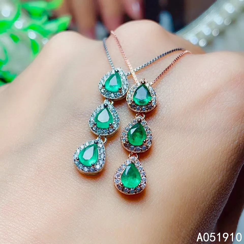 

KJJEAXCMY Boutique Jewelry 925 Sterling Silver Inlaid Natural Emerald Pendant Female Necklace Got Engaged Marry Party Birthday