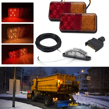 Waterproof Taillight Truck Light 1 Pair 10 LED Trailer Taillights with 5-Core Wire Rear License Plate Light Plug