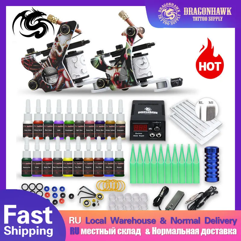 Beginner Tattoo Kit Supplies Equipment Set Coils Machine Guns 20 Color ink Needle Power Tip Grip
Beginner Tattoo Kit Supplies Equipment Set Coils Machine Guns 20 Color ink Needle Power Tip Grip