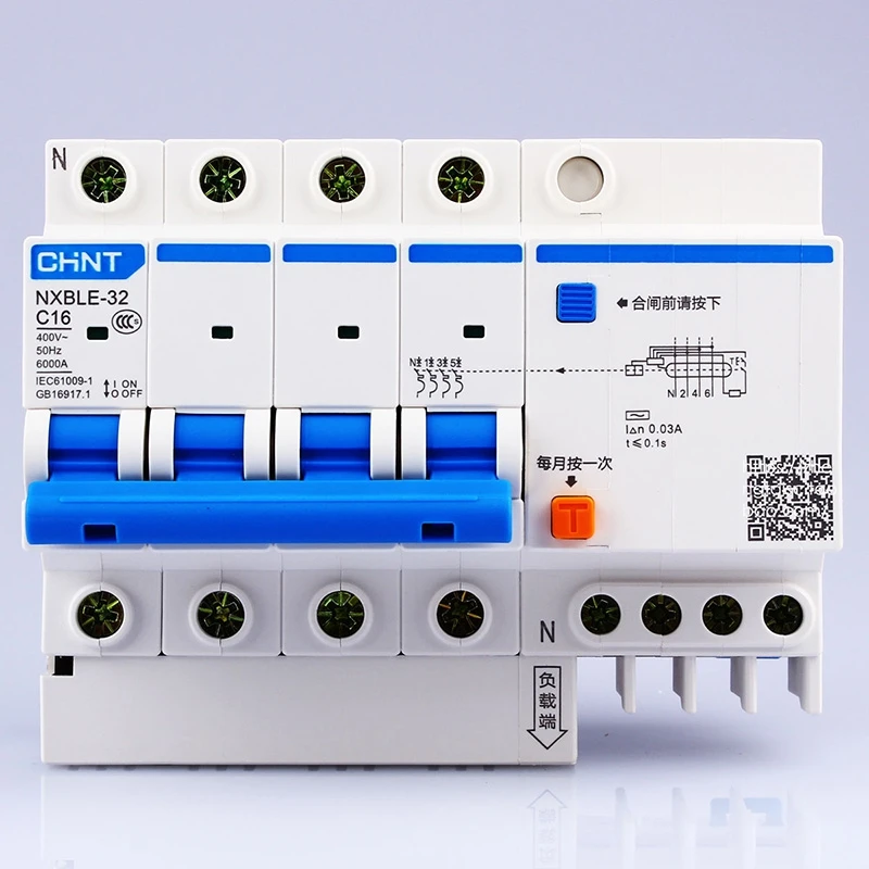 CHINT AC 230/400V NXBLE-32 4P residual current device C 6 10 16 20 25 32A type C overload protection short circuit protection
CHINT AC 230/400V NXBLE-32 4P residual current device C 6 10 16 20 25 32A type C overload protection short circuit protection