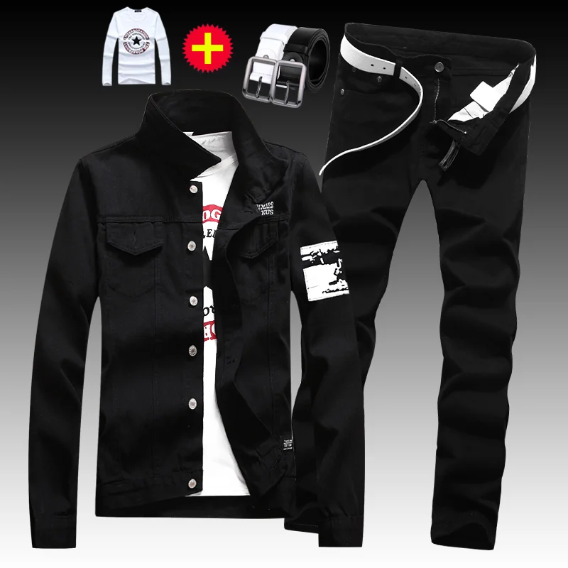 Spring Autumn Men's Washed Denim Jacket Pants 2Pcs Set Long Sleeve Coats Trousers Slim Fit Cool Pattern Boys Clothing A22
Spring Autumn Men's Washed Denim Jacket Pants 2Pcs Set Long Sleeve Coats Trousers Slim Fit Cool Pattern Boys Clothing A22