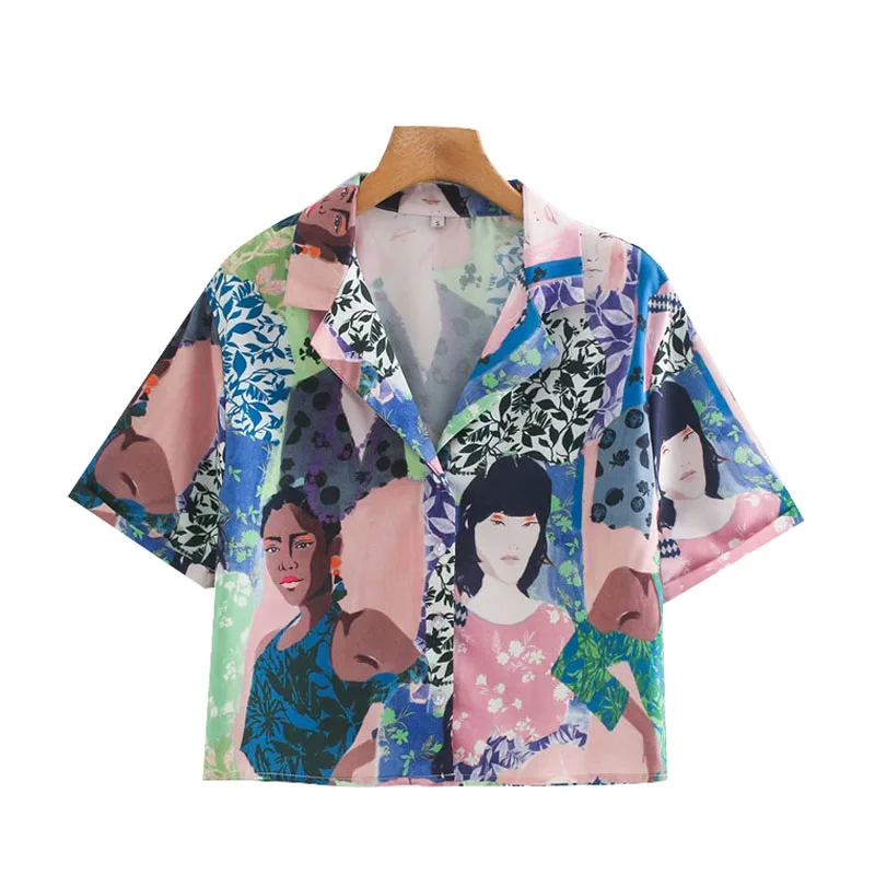 Женская винтажная блузка Klacwaya свободная с коротким рукавом на пуговицах принтом