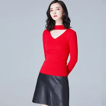 Spring and Autumn Women's Solid Color Slim Long Sleeve Sweater gray 
Spring and Autumn Women's Solid Color Slim Long Sleeve Sweater gray