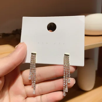 Korean Personality Simple Rhinestones Zircon Tassel Earrings Temperament Fashion Girl Women Jewelry Accessories 
Korean Personality Simple Rhinestones Zircon Tassel Earrings Temperament Fashion Girl Women Jewelry Accessories