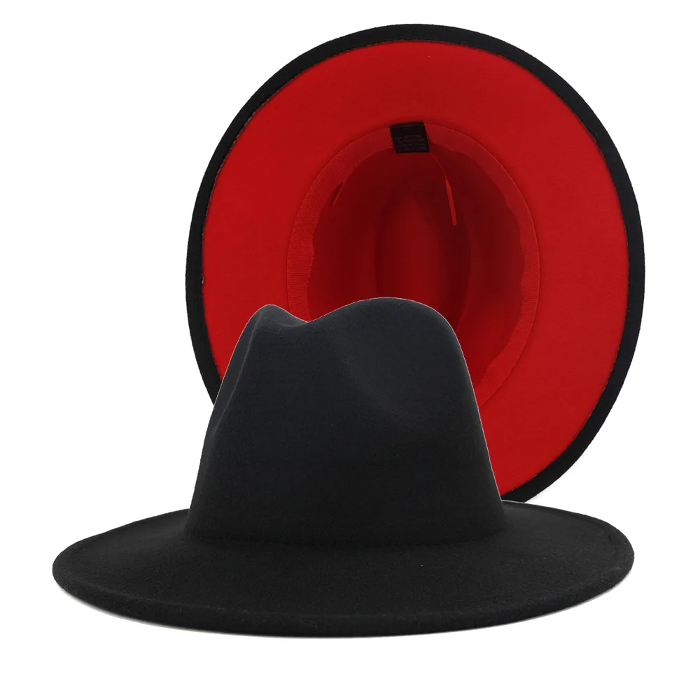 Mens Women Black Red Patchwork Wool Felt Floppy Jazz Fedora Hats Fashion Party Formal Cowboy Hat Wide Brim Panama Trilby Cap
Mens Women Black Red Patchwork Wool Felt Floppy Jazz Fedora Hats Fashion Party Formal Cowboy Hat Wide Brim Panama Trilby Cap