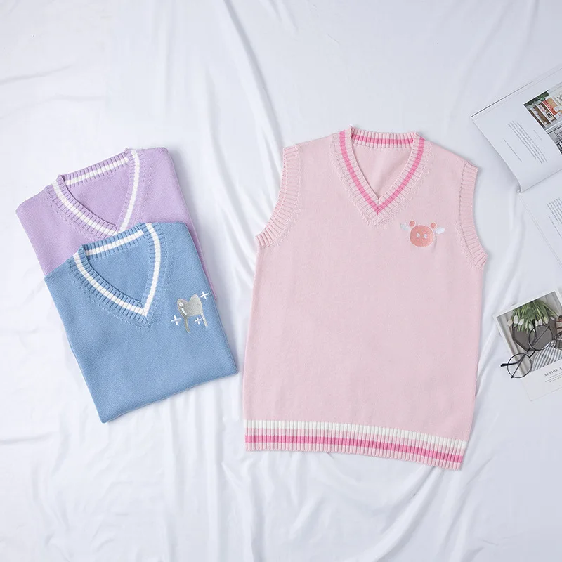 Japanese JK Sweater Vest Solid Color Cute Cosplay Pullover Girl School Vest Rabbit Cute Little Animal Purple Blue Pink
Japanese JK Sweater Vest Solid Color Cute Cosplay Pullover Girl School Vest Rabbit Cute Little Animal Purple Blue Pink