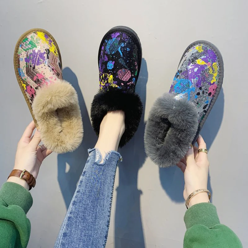Женские зимние теплые ботинки для снега женские модные водонепроницаемые с