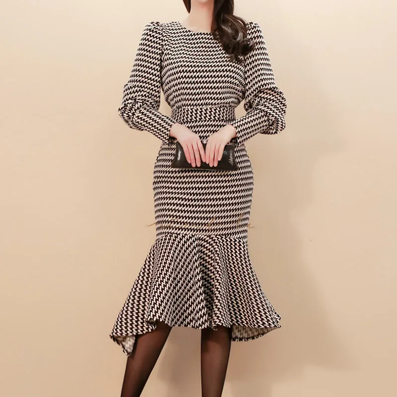 Women's Puff Sleeve Blouse and Trumpet Bodycon Skirt Ladies Houndstooth 2 Piece Set Autumn Winter Casual Elegant Two Piece Set
Women's Puff Sleeve Blouse and Trumpet Bodycon Skirt Ladies Houndstooth 2 Piece Set Autumn Winter Casual Elegant Two Piece Set