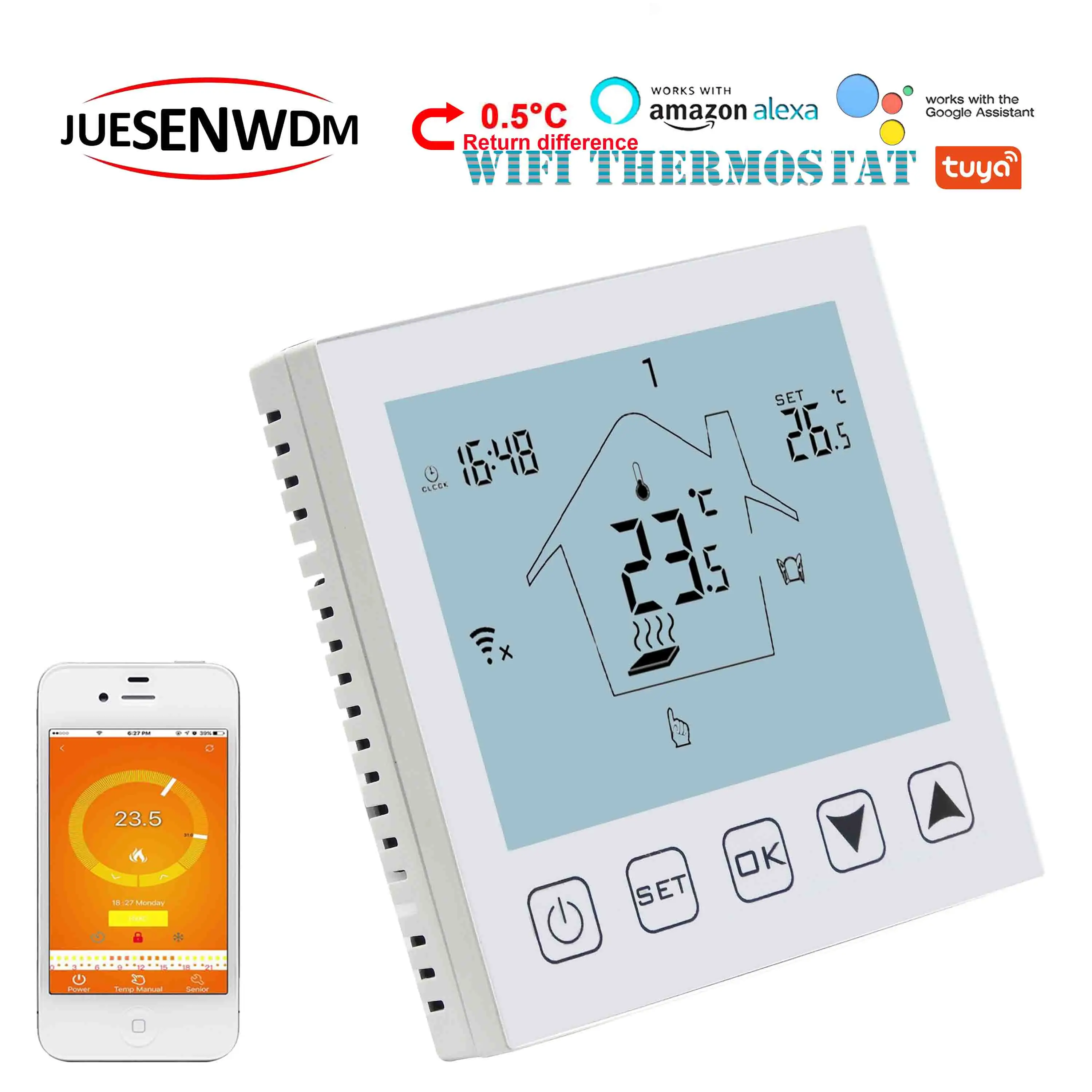 EU 0.5℃ return difference thermoregulator touch screen heating thermostat WIFI for Works with Alexa Google home
EU 0.5℃ return difference thermoregulator touch screen heating thermostat WIFI for Works with Alexa Google home