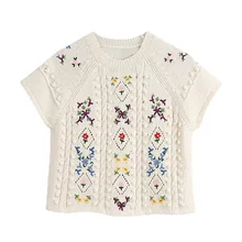 Women's New Fashion O-neck Short Sleeve Flower Embroidered Sweater 2021 Retro Loose Flower Hollow Women's Knitted Pullover Top 
Women's New Fashion O-neck Short Sleeve Flower Embroidered Sweater 2021 Retro Loose Flower Hollow Women's Knitted Pullover Top