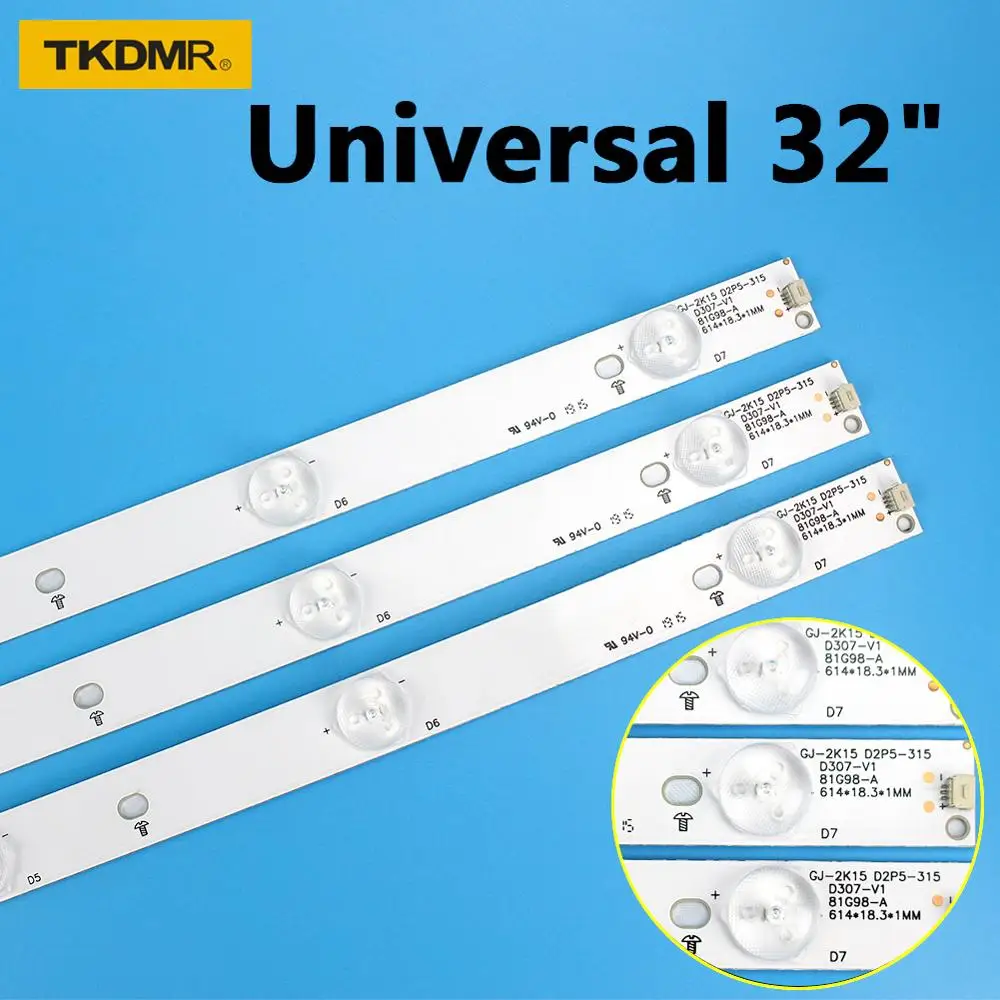 3pcs/set 630mm LED Backlight Lamps Strips 7leds Universal 32 inch TV B1 B2-Type V13 6916L-1204A 6916L-1399A 32LA620V 32LN575S
3pcs/set 630mm LED Backlight Lamps Strips 7leds Universal 32 inch TV B1 B2-Type V13 6916L-1204A 6916L-1399A 32LA620V 32LN575S