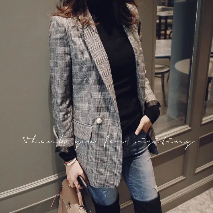 Spring And Autumn Casual Pattern Women's Long-Sleeve Small Suit Korean-style Slim Fit Retro British Style Plaid Coat South Korea 
Spring And Autumn Casual Pattern Women's Long-Sleeve Small Suit Korean-style Slim Fit Retro British Style Plaid Coat South Korea
