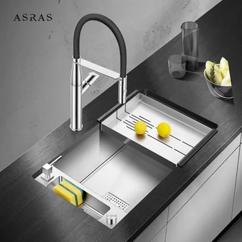 Asras 304 Stainless Steel Sink Set Handmade Kichen Sink with Multi-function faucet Large Single Sink with draining board
Asras 304 Stainless Steel Sink Set Handmade Kichen Sink with Multi-function faucet Large Single Sink with draining board