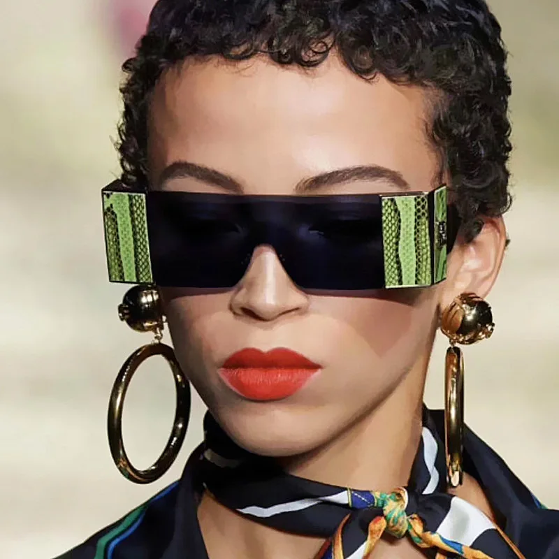 2021 Модные прямоугольные солнцезащитные очки со змеиным принтом женские