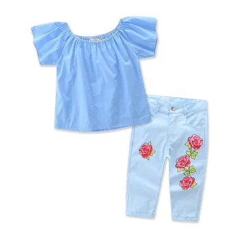 Summer Girls Wearing Clothes Set 2020 New Puff Short Sleeves Top Shirt with Rose Pattern Jeans Trousers Long Pants 2-Pieces Suit
Summer Girls Wearing Clothes Set 2020 New Puff Short Sleeves Top Shirt with Rose Pattern Jeans Trousers Long Pants 2-Pieces Suit