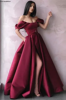 Burgundy Off Shoulder Evening Dress with Pockets Long Side Split Zipper Back Satin Formal Prom Party Gowns Robe de soiree 2019
Burgundy Off Shoulder Evening Dress with Pockets Long Side Split Zipper Back Satin Formal Prom Party Gowns Robe de soiree 2019