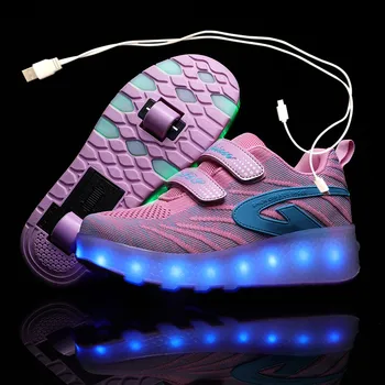 Children Pink Two Wheels Luminous Glowing Sneakers Black Led Light Roller Skate Shoes Kids Led Shoes Boys Girls USB Charging
Children Pink Two Wheels Luminous Glowing Sneakers Black Led Light Roller Skate Shoes Kids Led Shoes Boys Girls USB Charging