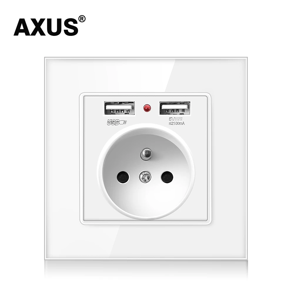 AXUS French Standard Socket AC 100~250V Dual USB Charger Port for Mobile White Crystal Glass Panel 16A Wall Power USB Socket
AXUS French Standard Socket AC 100~250V Dual USB Charger Port for Mobile White Crystal Glass Panel 16A Wall Power USB Socket