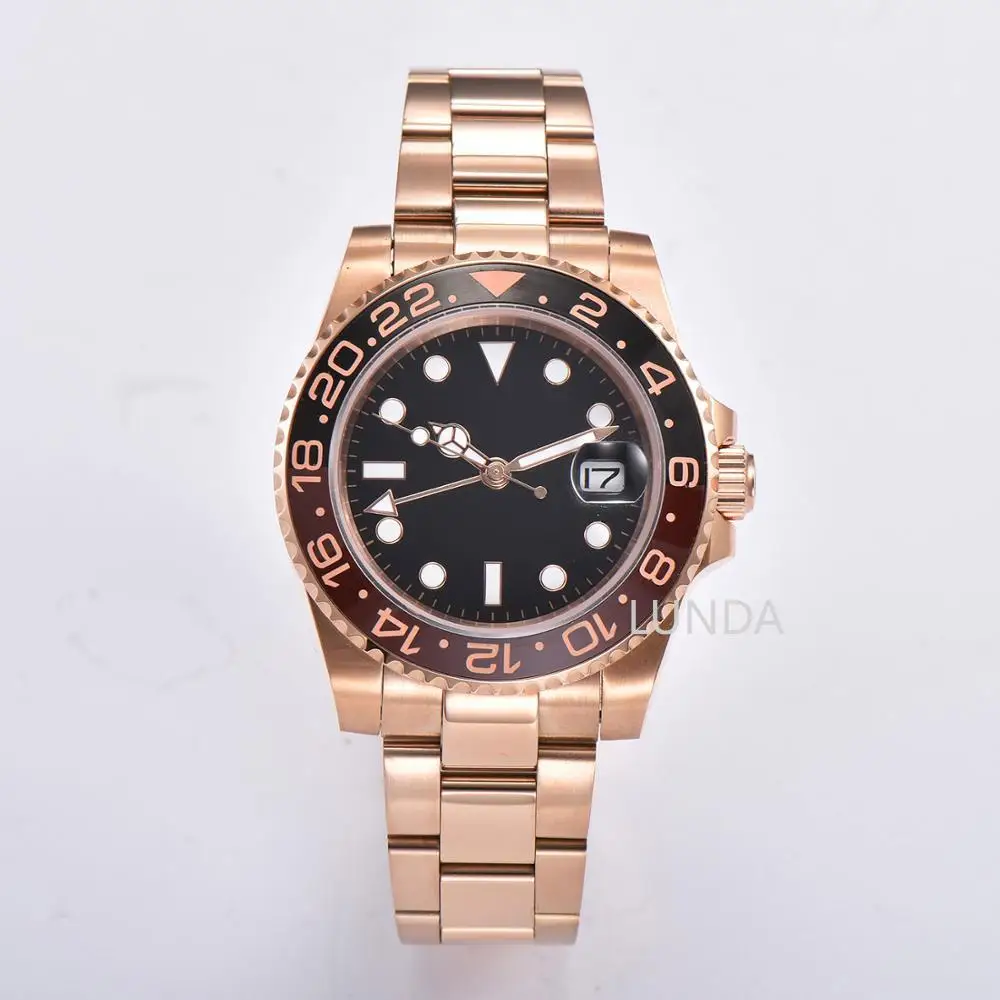 GMT Watch Men 40mm Sapphire Crystal Glass Automatic Mechanical Watch Rose Gold Luminous Waterproof Men's Watch 
GMT Watch Men 40mm Sapphire Crystal Glass Automatic Mechanical Watch Rose Gold Luminous Waterproof Men's Watch