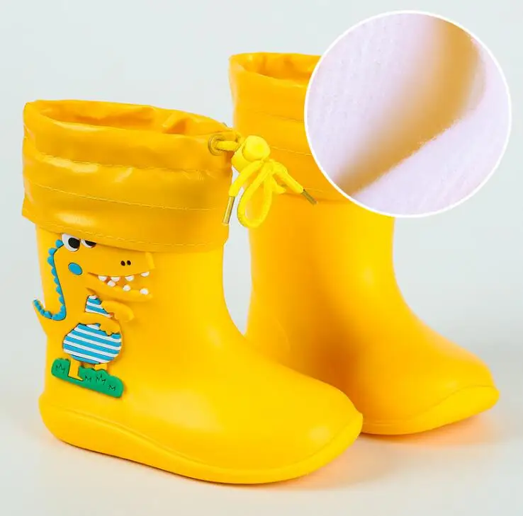 

2020 New Rain Boots Kids Girl Cute 3D Dinosaur Children's Boys Boots Plush Warm Ankle PVC Waterproof Baby Water Shoes Rainboots