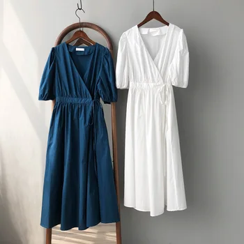 2020 Women Summer Short Sleeve V-Neck Pure Color Long Dress Boho Eegant Loose Style High Waist Women Casual Dress Vestidos
2020 Women Summer Short Sleeve V-Neck Pure Color Long Dress Boho Eegant Loose Style High Waist Women Casual Dress Vestidos