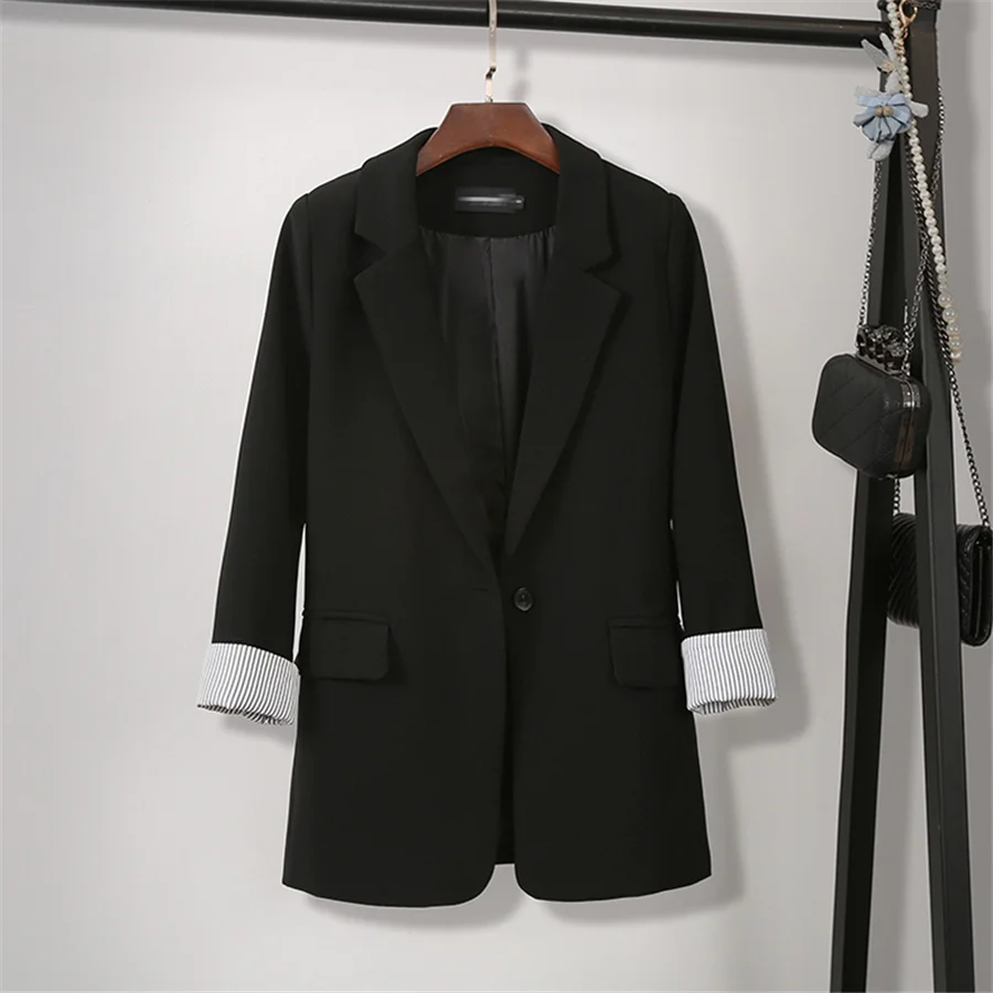 Fashion Striped Women Black Khaki suit autumn spring Blazers Korean style Mid-Length casual Cotton women Coat for work dress
Fashion Striped Women Black Khaki suit autumn spring Blazers Korean style Mid-Length casual Cotton women Coat for work dress