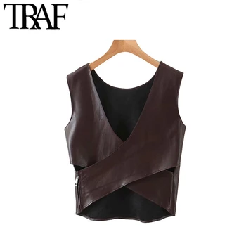 TRAF Women Fashion PU Faux Leather Cropped Blouses Vintage Crossover Back Side Zipper Female Shirts Blusas Chic Tops
TRAF Women Fashion PU Faux Leather Cropped Blouses Vintage Crossover Back Side Zipper Female Shirts Blusas Chic Tops