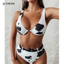 Сексуальный купальник бикини с принтом коровы женский поясом 2020