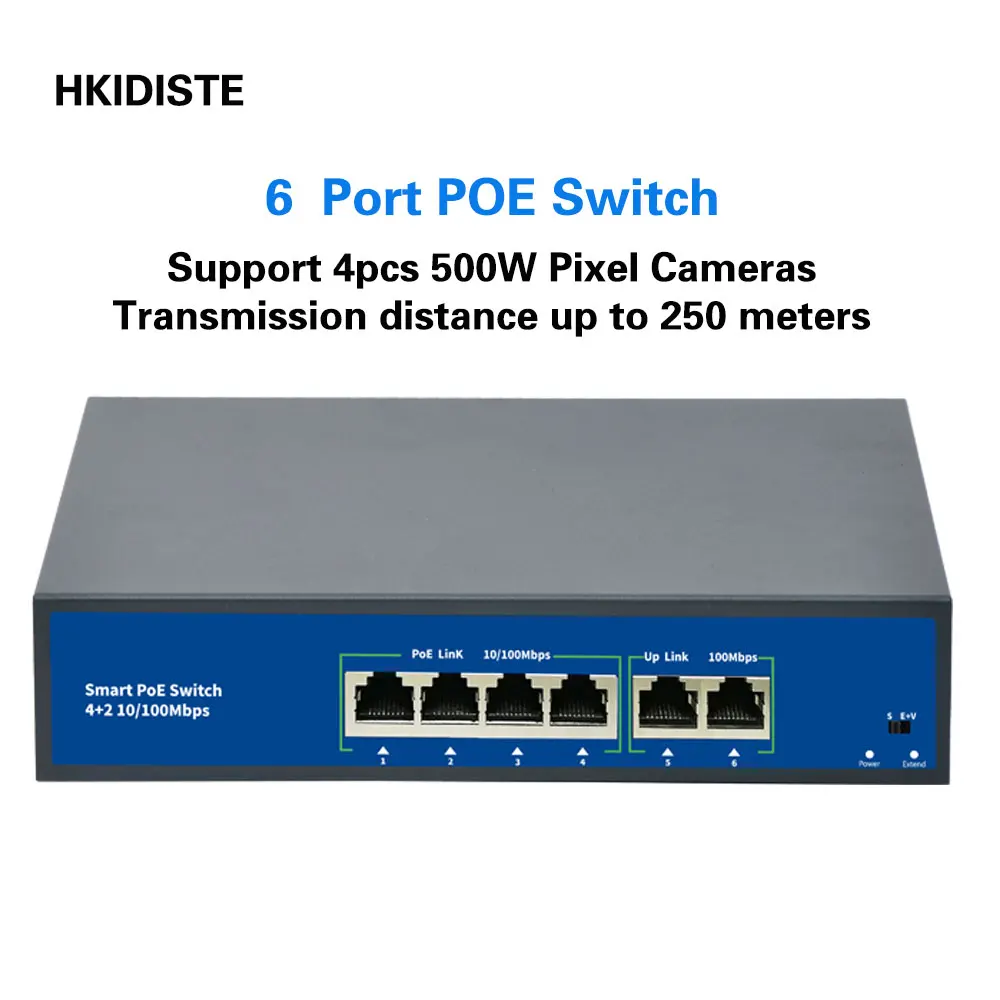 48V POE Switch 100Mbps Ethernet Network Switch 4 Ports PoE Switcher Standard RJ45 Injector for IP Camera/Wireless AP/CCTV
48V POE Switch 100Mbps Ethernet Network Switch 4 Ports PoE Switcher Standard RJ45 Injector for IP Camera/Wireless AP/CCTV