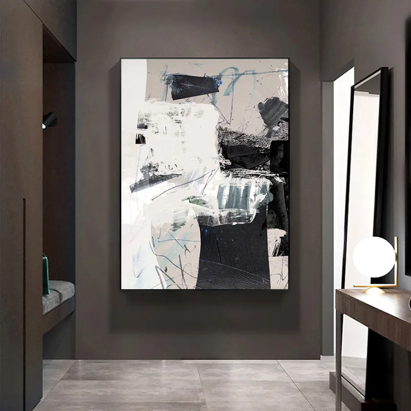 

Картины маслом ручной работы, абстрактные черно-белые линии на холсте, современные настенные картины для гостиной, украшение для дома без рамки