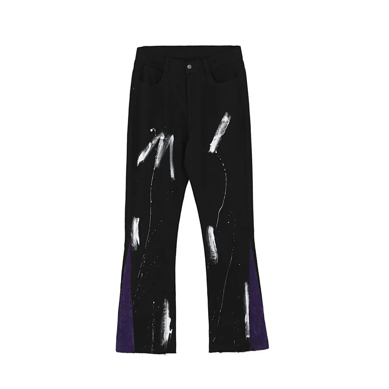 European and American high street wash hand-painted splash ink stitching trousers old burrs, micro-flared slim jeans, trendy men
European and American high street wash hand-painted splash ink stitching trousers old burrs, micro-flared slim jeans, trendy men