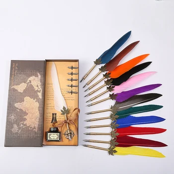 New European British style retro feather pen, + five replacement nibs + one bottle of ink + one pen holder
New European British style retro feather pen, + five replacement nibs + one bottle of ink + one pen holder