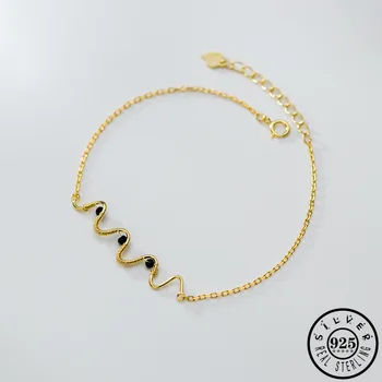 925 Sterling Silver Small Black Cubic Zirconia Stone Geometric Wave Shape Gold Color Link Chain Charm Bracelet for Women
925 Sterling Silver Small Black Cubic Zirconia Stone Geometric Wave Shape Gold Color Link Chain Charm Bracelet for Women