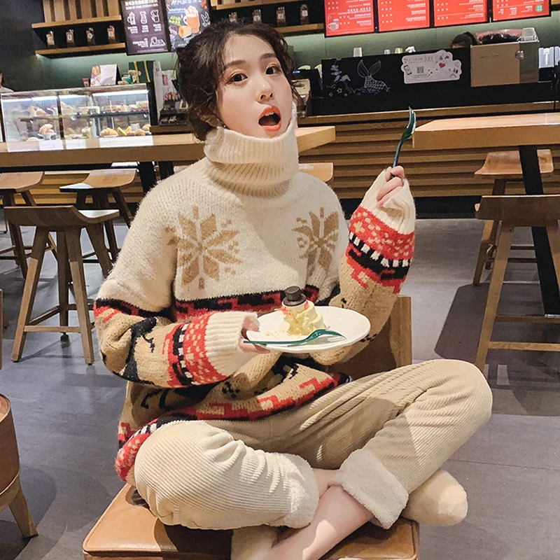 Winter 2020 new Christmas high collar mohair sweater female snowflake elk loose slimming sweater
Winter 2020 new Christmas high collar mohair sweater female snowflake elk loose slimming sweater