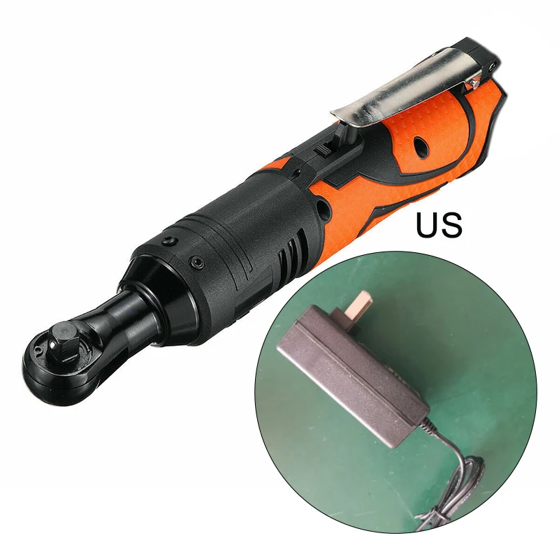 18V 60N.m 3/8 Right Angle Cordless Electric Ratchet Wrench W /Charger US Plug