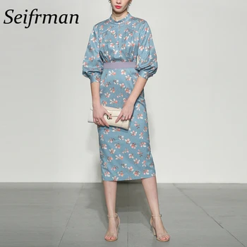 Seifrmann Women Fashion Autumn Designer Midi Dress High Waist Lantern Sleeve Floral Print Elegant Bodycon Dresses vestidos 2020
Seifrmann Women Fashion Autumn Designer Midi Dress High Waist Lantern Sleeve Floral Print Elegant Bodycon Dresses vestidos 2020