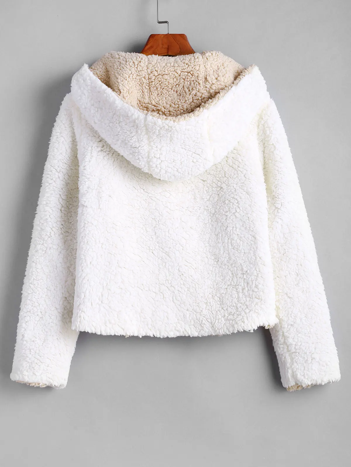hooded open front lamb wool teddy coat