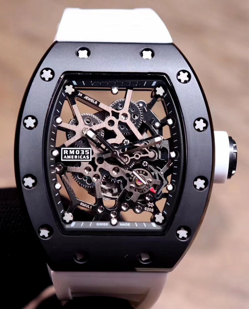 Luxury Brand New White Yellow Rubber Men Watch Sapphire Automatic Mechanical Ceramic Calendar Skeleton Black Ceramic Case