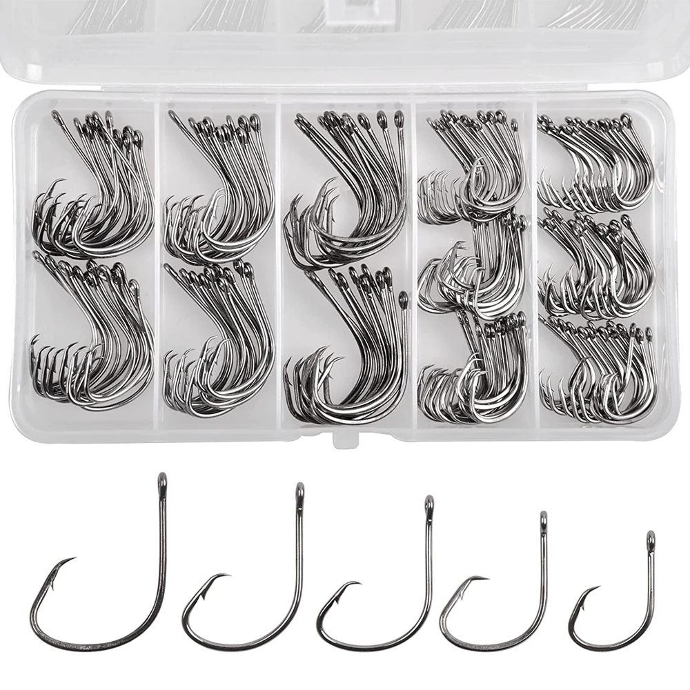 Circle Offset Hooks Saltwater Fishing Hooks Kit 160Pcs High Carbon Steel Octopus Hooks for Saltwater Freshwater Fishing Tackle
Circle Offset Hooks Saltwater Fishing Hooks Kit 160Pcs High Carbon Steel Octopus Hooks for Saltwater Freshwater Fishing Tackle