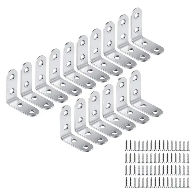 16 pcs Equerre de Coin - 40mmx40mm 90 Degree Right Angle Fastening Plugs Stainless Steel L Corner Shaped Braces with 64pcs Screw
16 pcs Equerre de Coin - 40mmx40mm 90 Degree Right Angle Fastening Plugs Stainless Steel L Corner Shaped Braces with 64pcs Screw