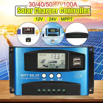 MPPT 30/40/50/60/100A Solar Charge Controller Dual USB LCD Display 12V 24V Auto Solar Cell Panel Charger Regulator with Load
MPPT 30/40/50/60/100A Solar Charge Controller Dual USB LCD Display 12V 24V Auto Solar Cell Panel Charger Regulator with Load